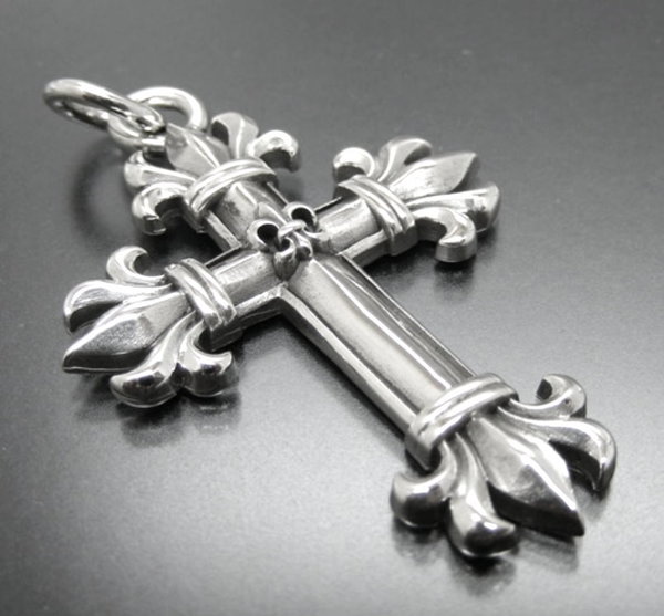 Anhänger Kreuz | 925/000 Silber | Französische Lilie (Fleur de Lies) | Zirkonia schwarz