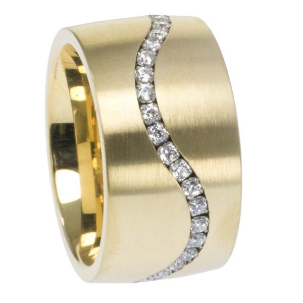 Memoire Ring Wave PVD Gold 12 mm - Zirkonia