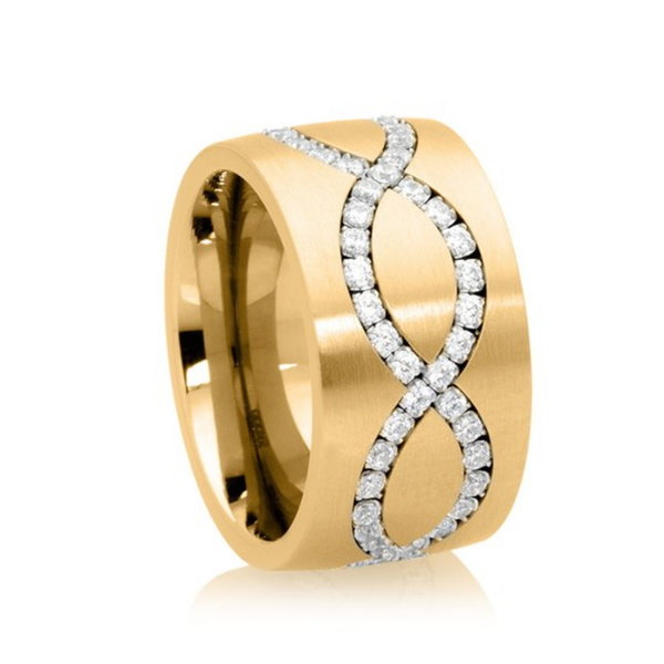 Memoire Ring Duo-Wave 12 mm PVD Gold - Zirkonia