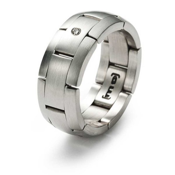 Exclusiver Glieder-Ring - Diamant 0,02 ct. - 8 mm bombiert - Edelstahl