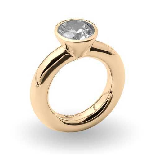 GEMP | Ring | Solitär | 925/000 Silber | Goldplattiert | Zirkonia | 10 mm