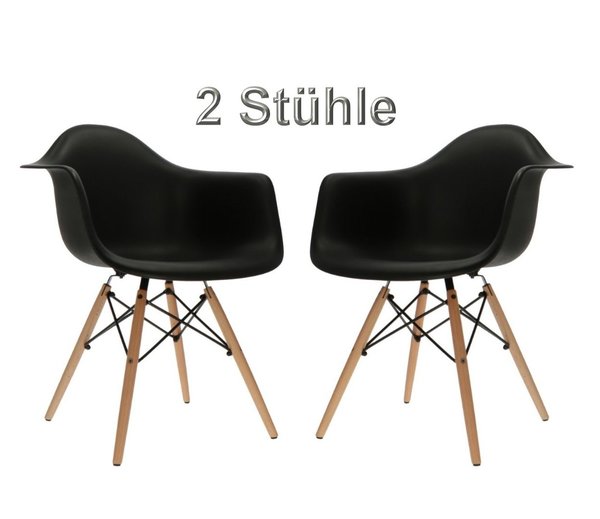 Schalenstühle - Esszimmerstühle - Scandinavian Design - 2er Set schwarz